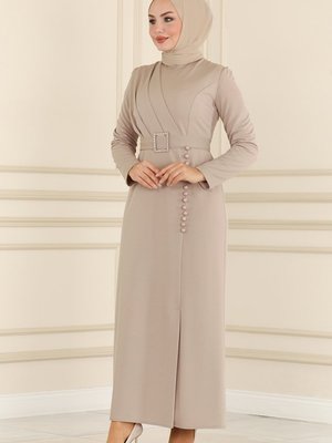 Moda Selvim Vizyon Aksesuar Düğmeli Kalem Elbise