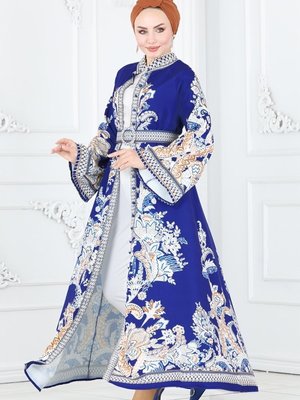 Moda Selvim Saks Etnik Desenli Elbise