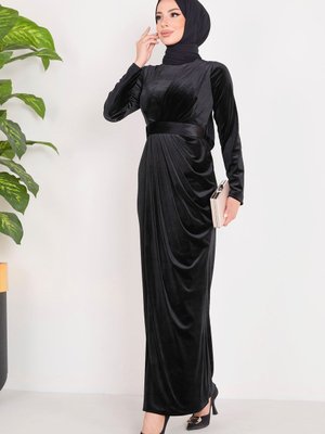 Tofisa Sıyah Abiye Elbise