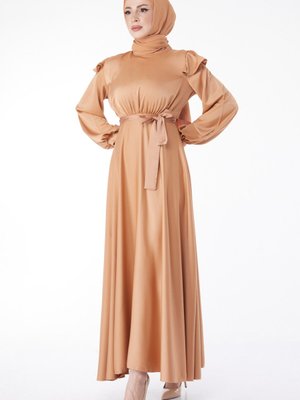 Tofisa Düz Hakim Yaka Vizon Prenses Kol Abiye Elbise