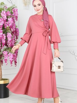 Moda Selvim Gül Kurusu Yandan Bağlamalı Elbise