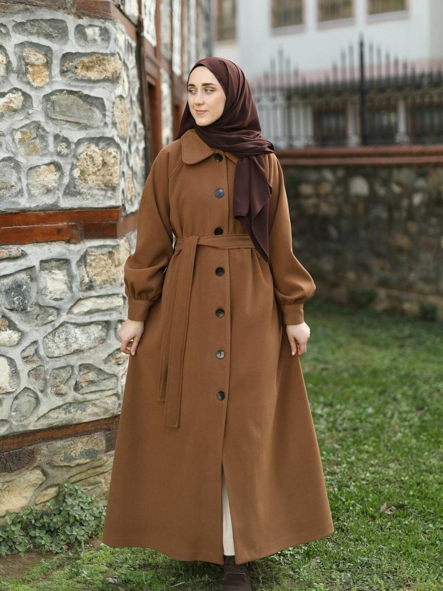 İpekstil A Pileli Kloş Taba Kaban