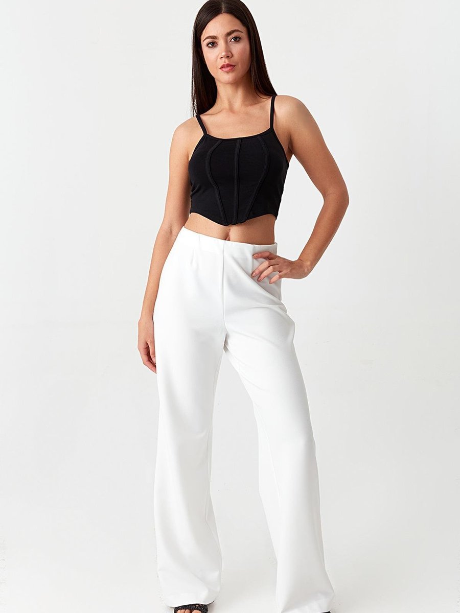 Select Moda Beyaz Beli Lastikli Geniş Paça Pantolon