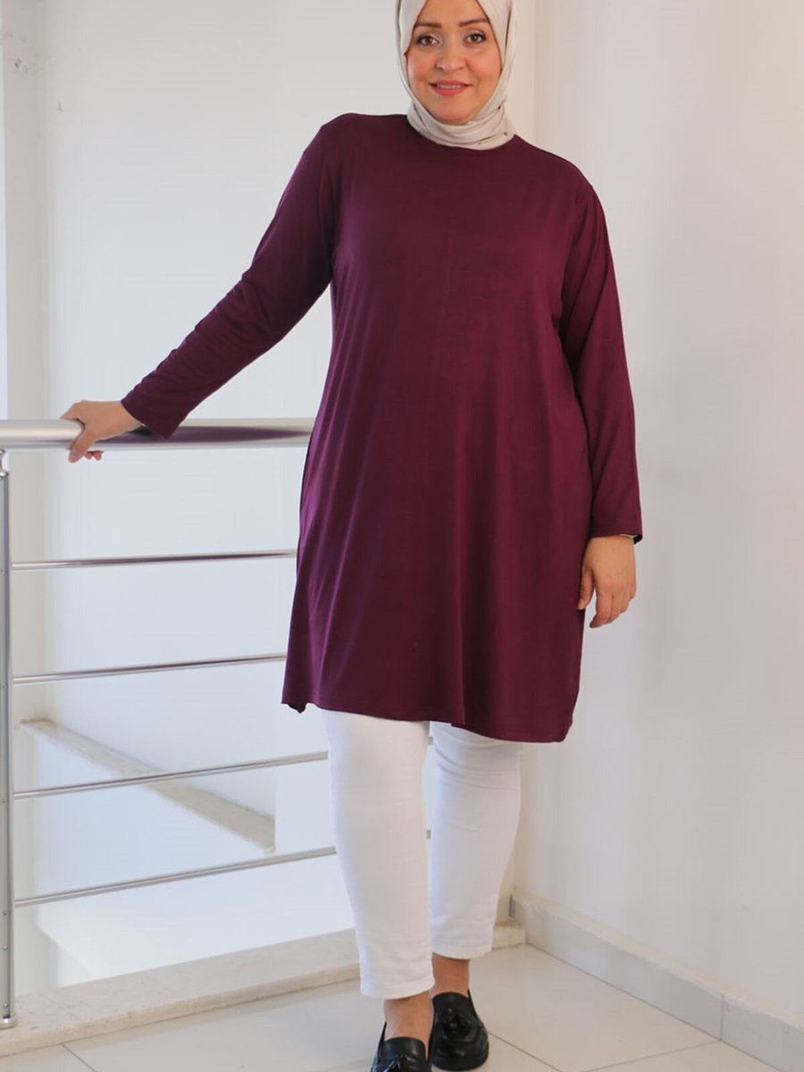 Moda Rosa Mürdüm Büyük Beden Basic Penye Tunik