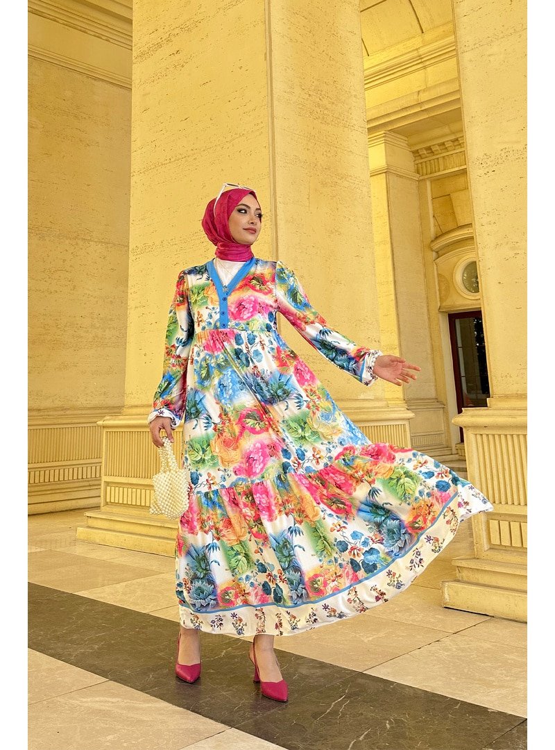 Liz Butik Beyaz Lara Çiçekli Elbise