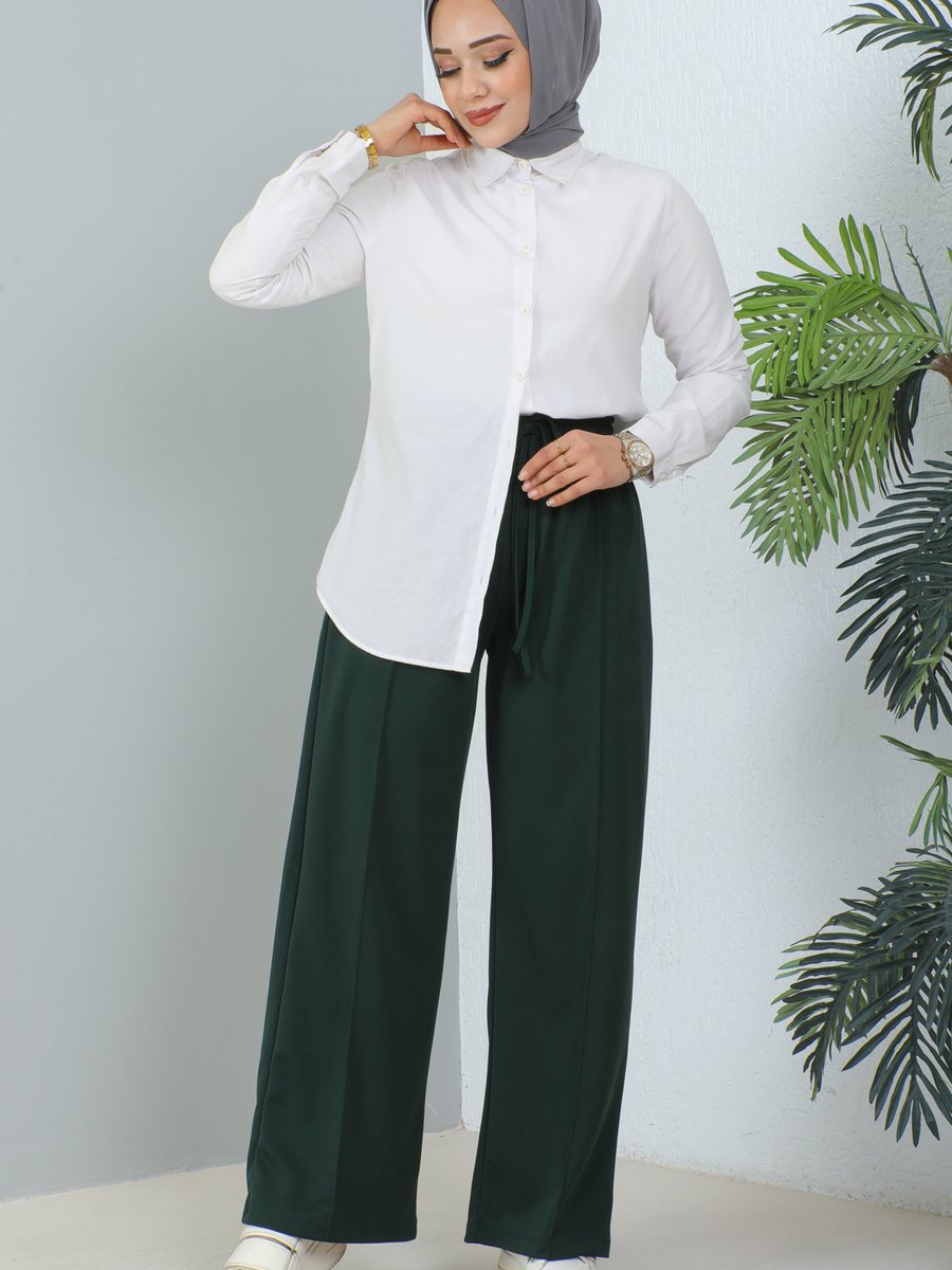 Benguen Belli Lastikli Rahat Kesim Salaş Pantolon Zümrüt Yeşili