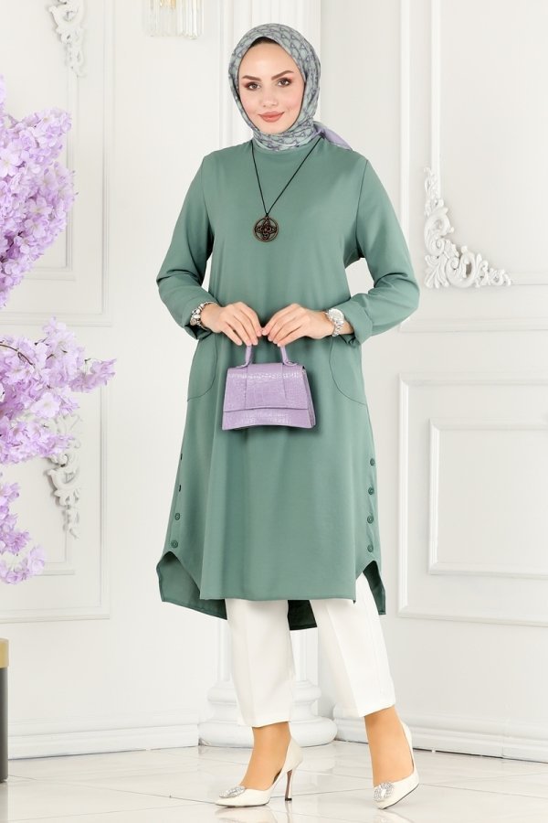 Moda Selvim Mint Cep Detaylı Tunik