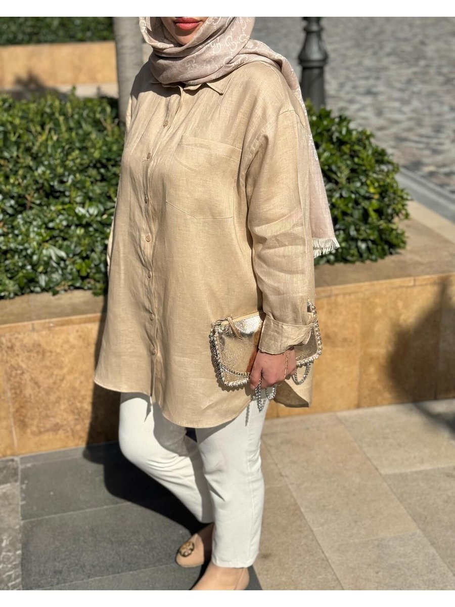 Garantimoda Katkısız Saf Keten Gömlek Vizon