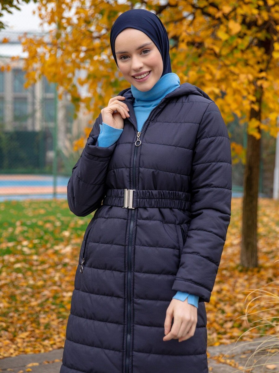 Miss Cazibe Boydan Fermuarlı Kapitone Şişme Mont Lacivert