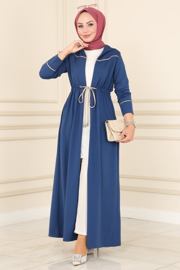 Moda Selvim İndigo Beli Tünelli Ferace