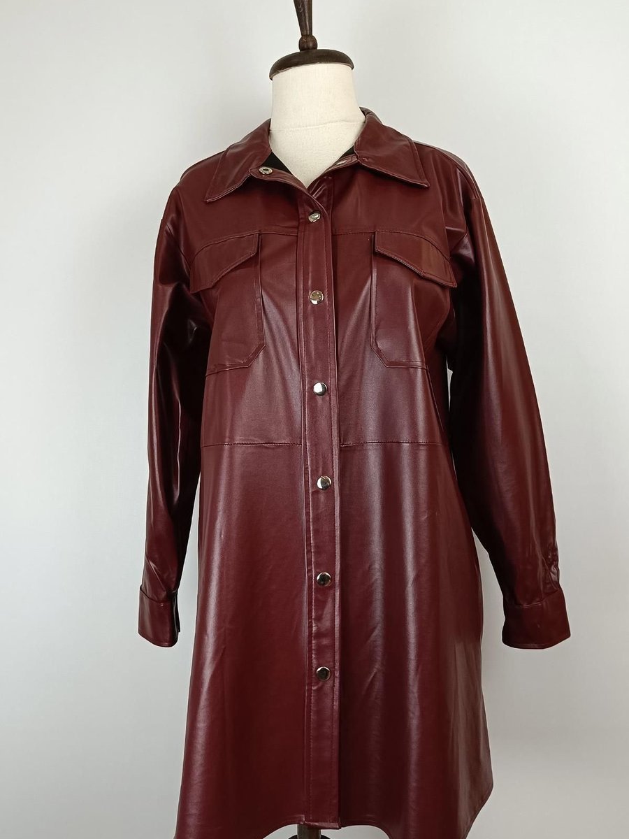 Duay Butik Cep Detaylı Deri Gömlek Bordo