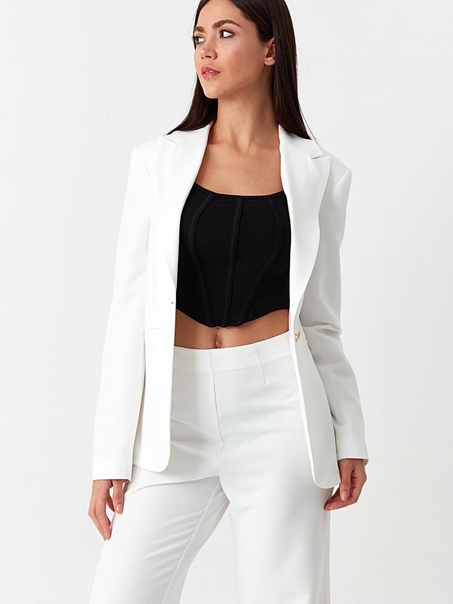 Select Moda Beyaz Gold Düğmeli Blazer Ceket
