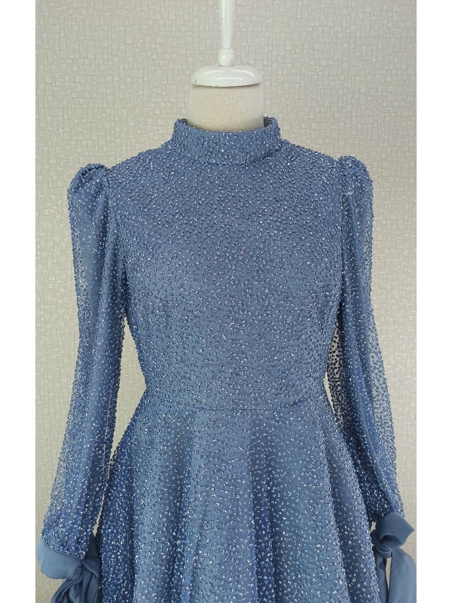 Suenna Kol Ucu Kurdeleli Boncuk Ve Taş İşlemeli Perenses Model Tasarım Abiye Elbise #23