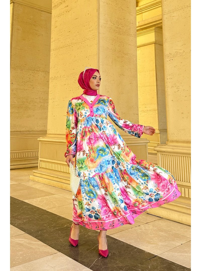 Liz Butik Pudra Lara Çiçekli Elbise