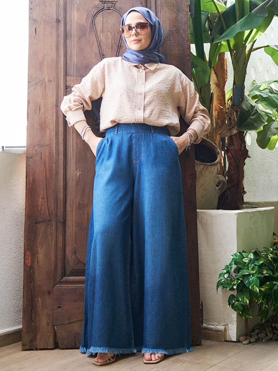 Neways Koyu Mavi Denim Pantolon Etek