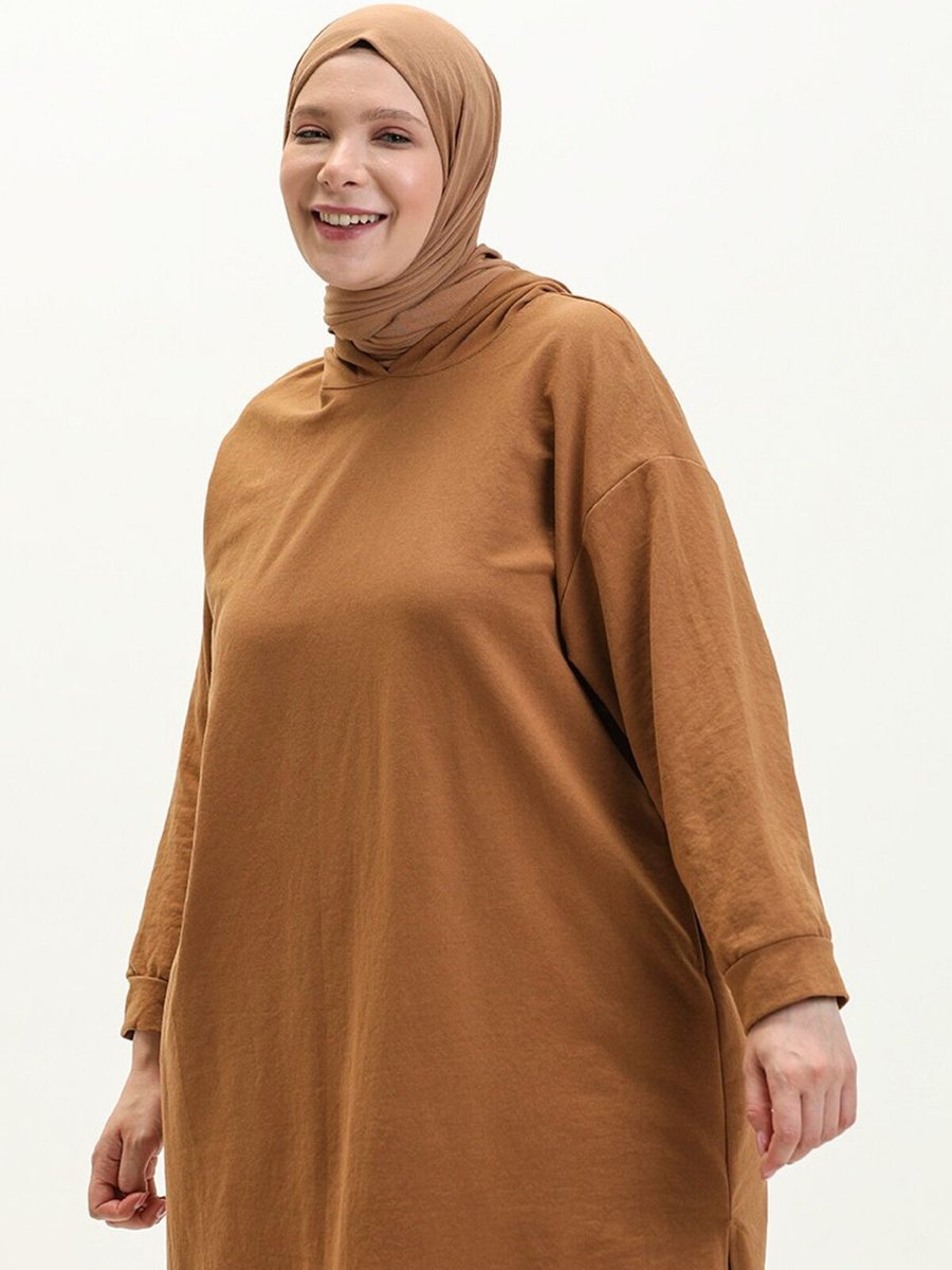 Bwest Kapüşonlu Midi Boy Sweatshirt Taba