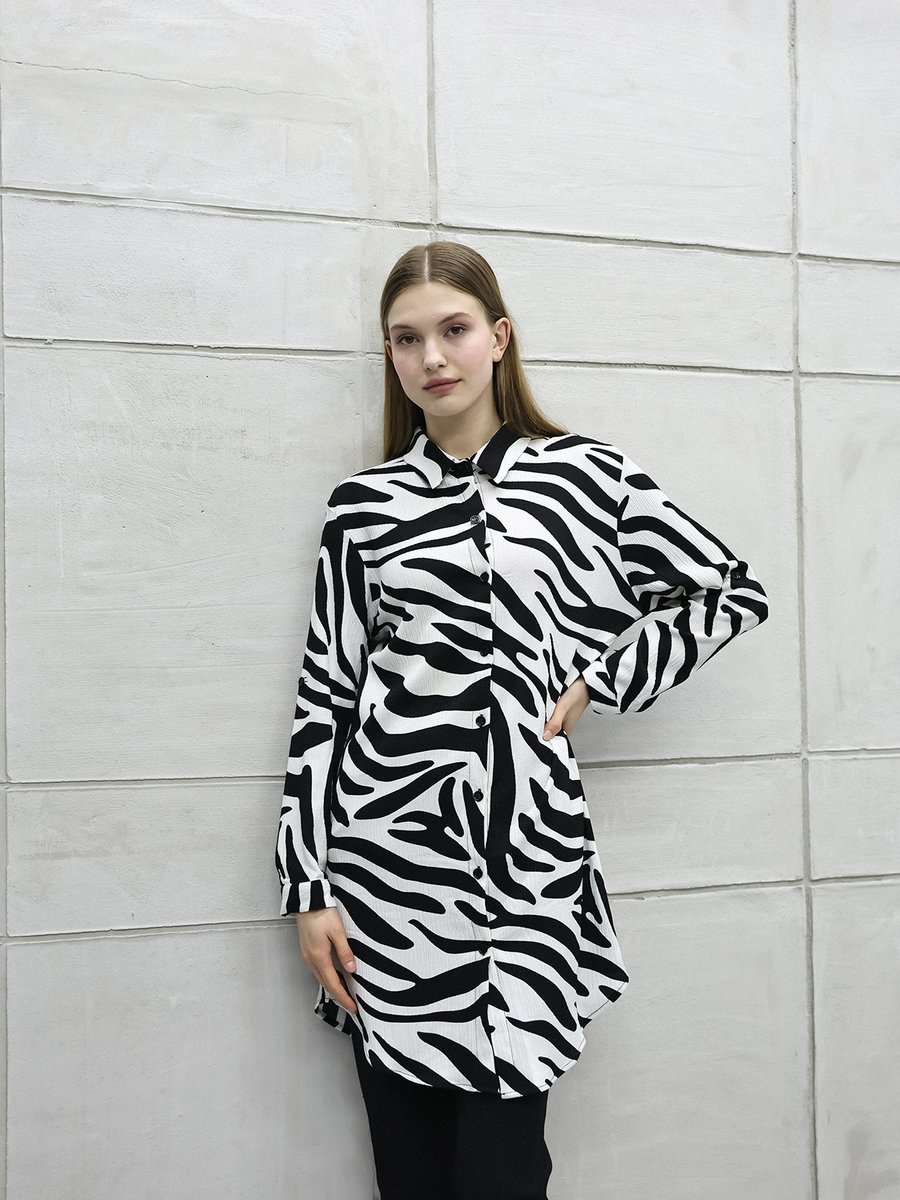 İklim Life Zebra Desenli Uzun Kollu Gömlek Tunik