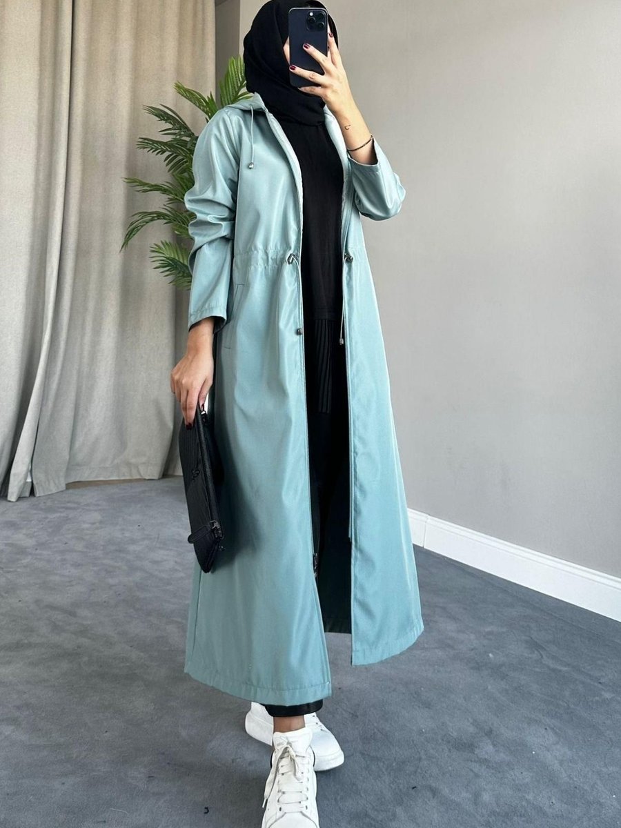 Haza Moda Kapişonlu Trenç Mint