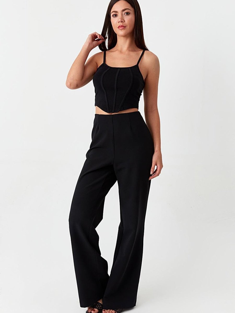 Select Moda Siyah Beli Lastikli Geniş Paça Pantolon
