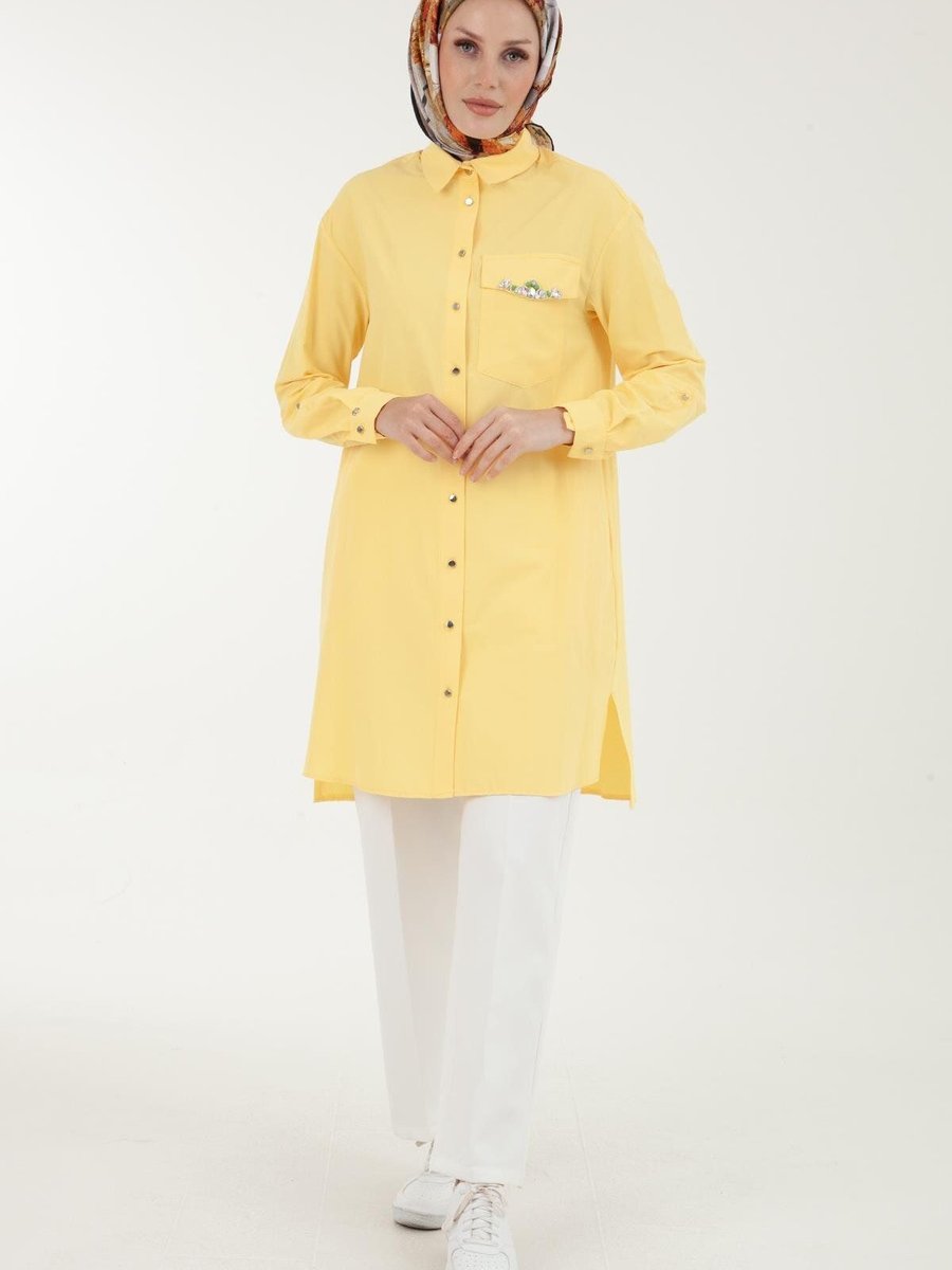 Armine Trend Armine Trend Cebi Taş Detaylı Tunik Sarı
