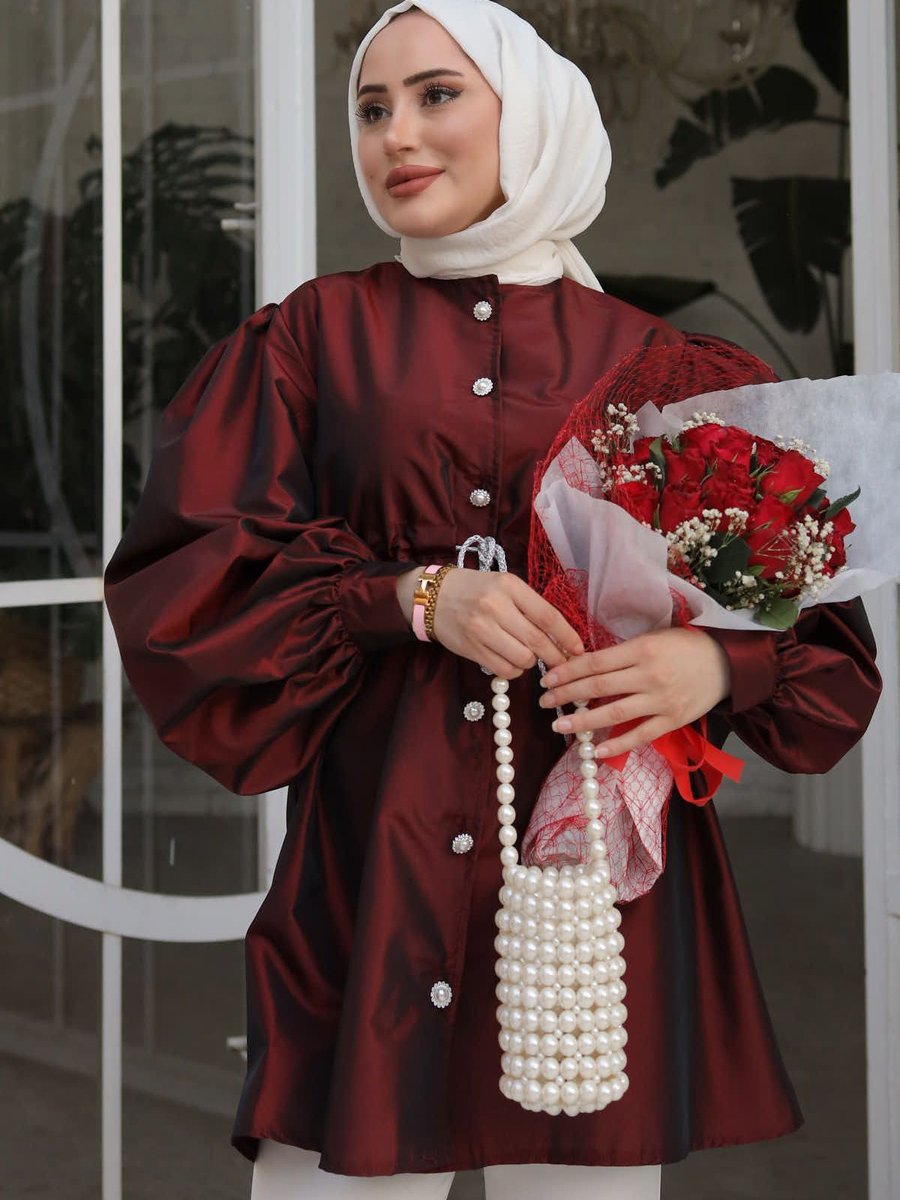 İmajbutik Bordo Bel Büzgü Detaylı Tafta Ceket
