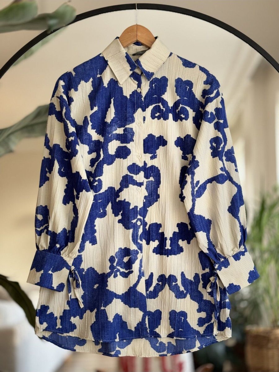 Sultan Butik Kol Bağcıklı Desenli Keten Tunik