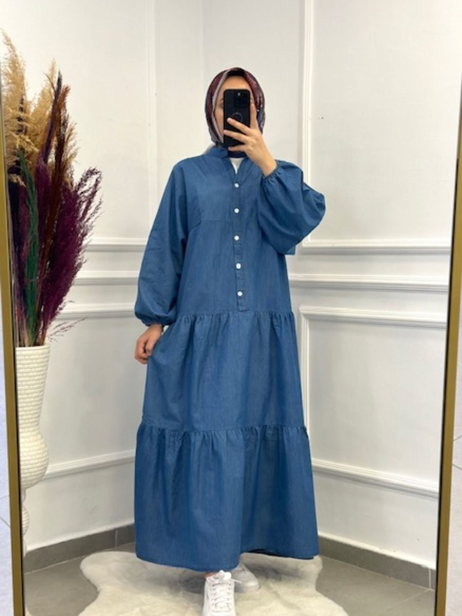 Ebrar Store Yazlık İnce Elbise Kot Rengi