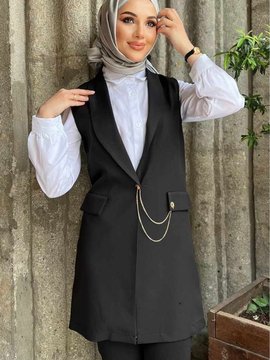 Mpgiyim Tesettür Uzun Kumaş Yelek