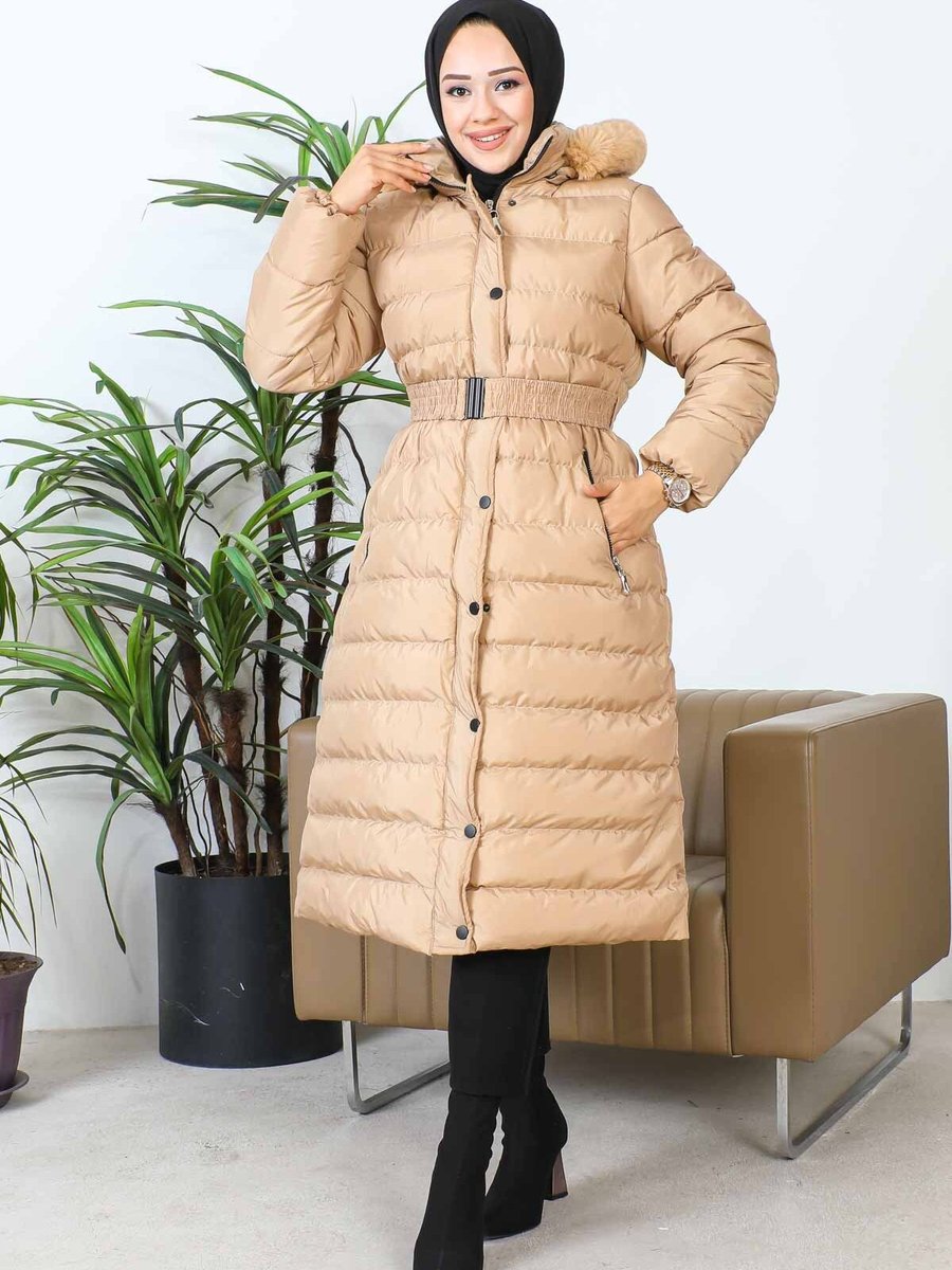 İmajbutik Bej Kapüşonlu Şişme Mont