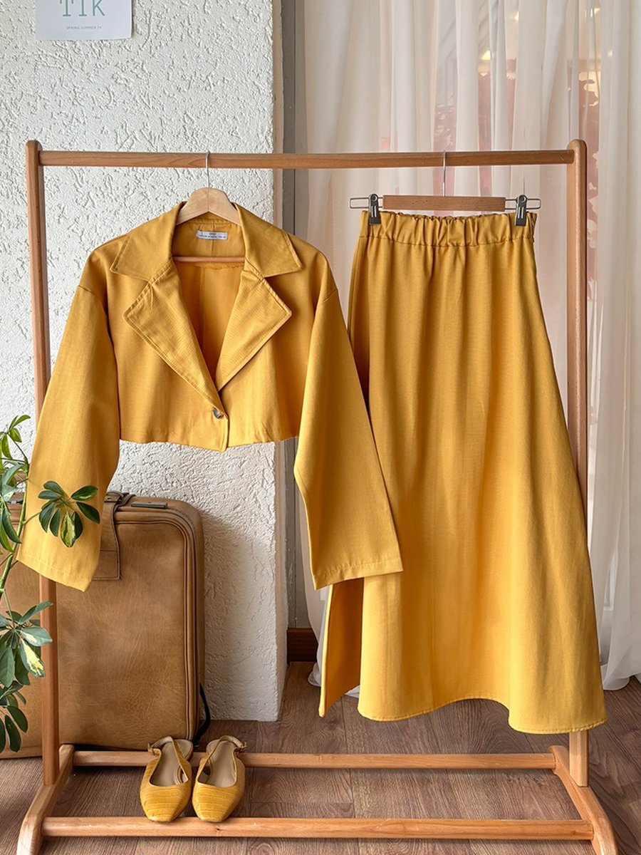 Ceylan Otantik Camel Duck Keten Mini Ceket Takım