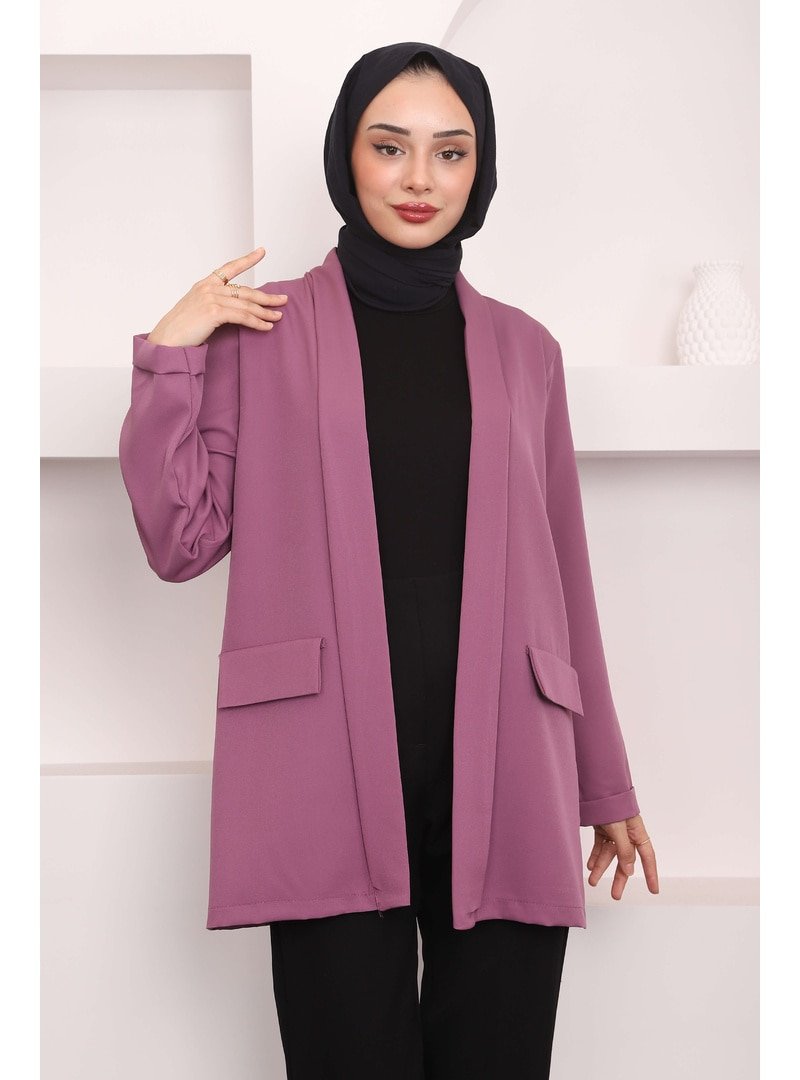 İmaj Butik Gül Kurusu Cep Kapaklı Krep Ceket