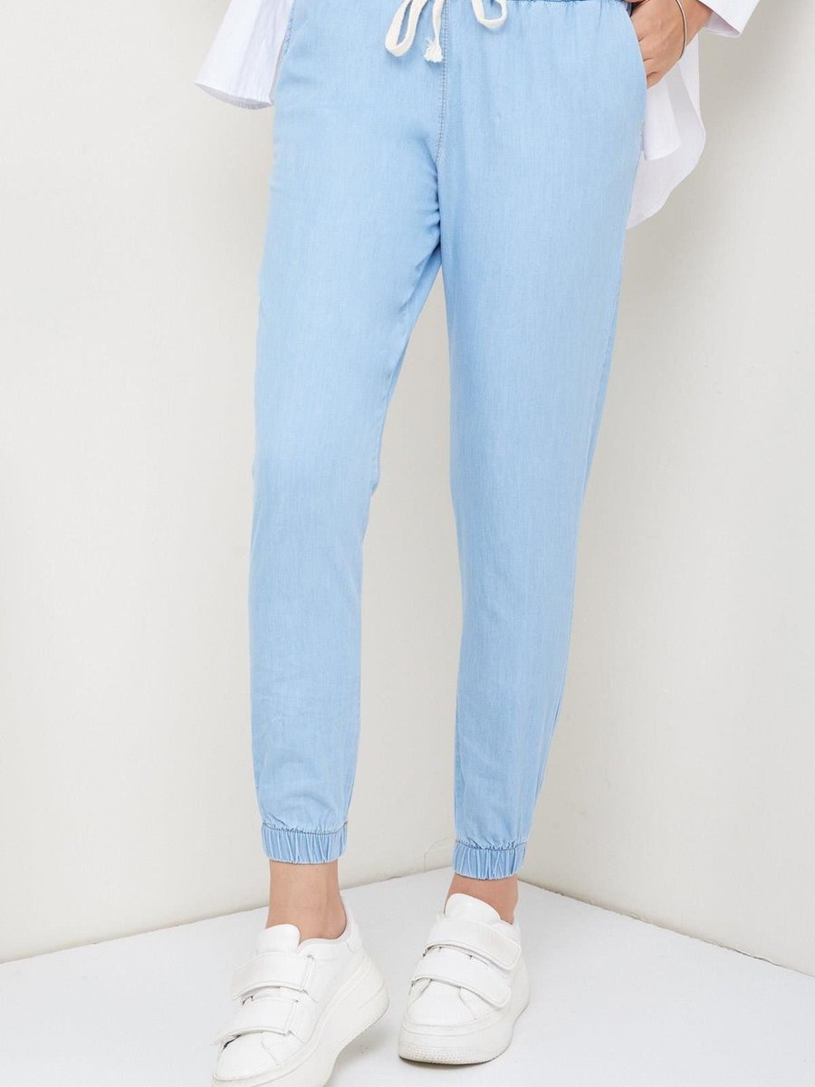 Hafsamina Jogger Kot Pantolon Açık Mavi