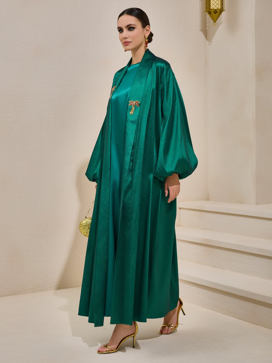 AL SHEIKHA Zümrüt Yeşili Taffeta Palm Abaya