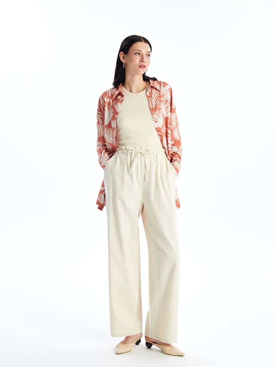 Lc Waikiki Lcw Modest Beli Lastikli Düz Keten Karışımlı Pantolon