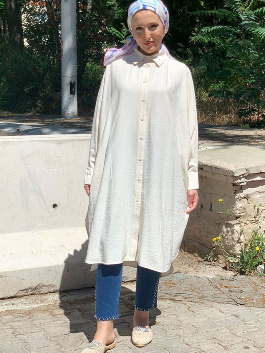 Moda Rosa Bej Oversıze Yarasakol Uzun Tunik