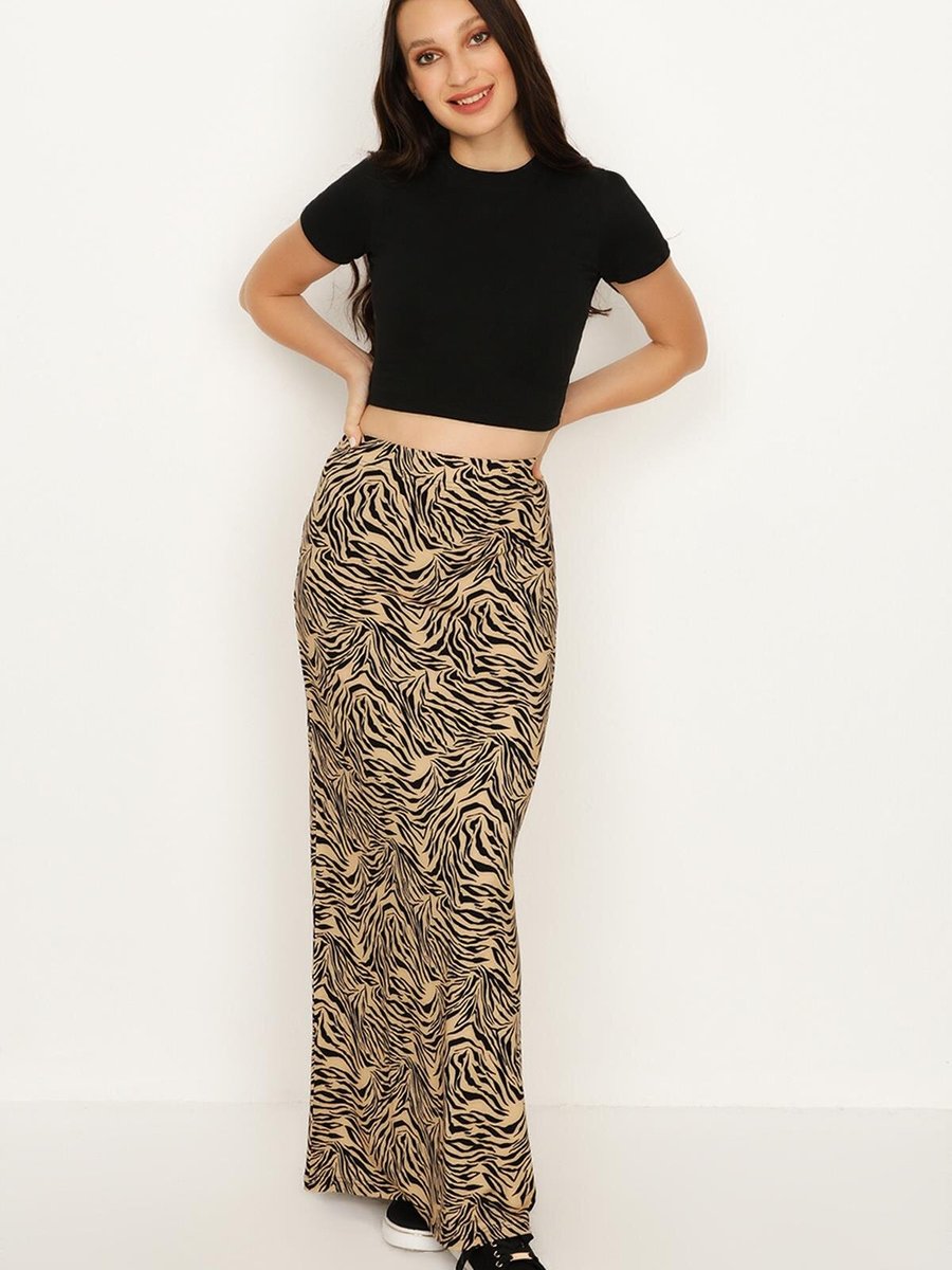 Select Moda Desenli Leopar Uzun Etek