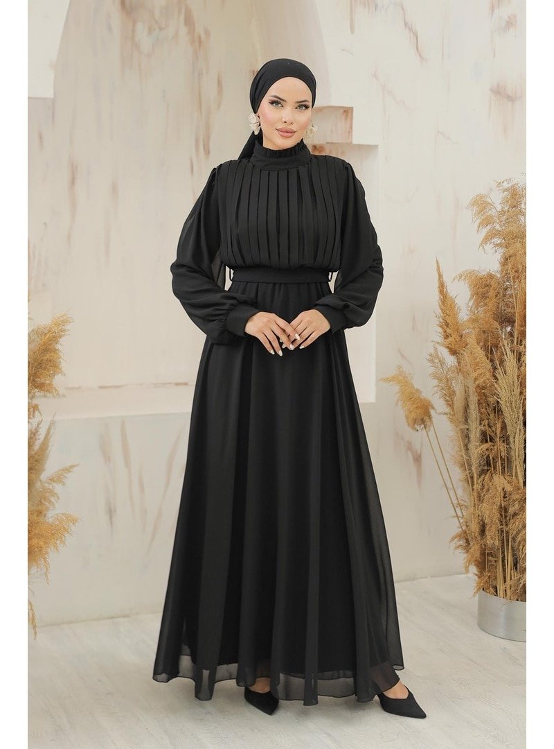 Hakimoda Siyah Asel Şifon Abiye Elbise