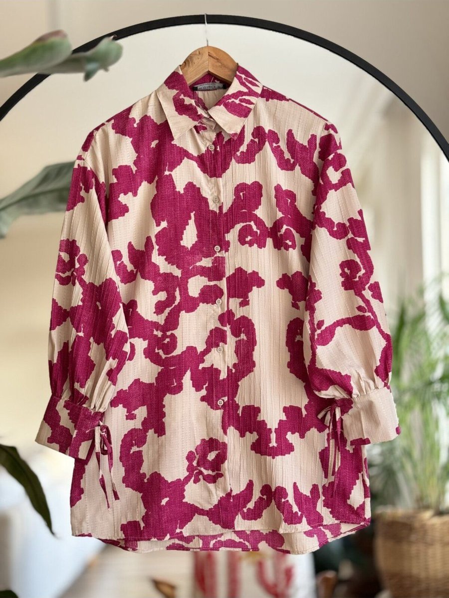 Sultan Butik Kol Bağcıklı Desenli Keten Tunik