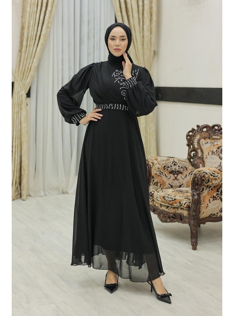 Hakimoda Siyah Efsun Şifon Abiye Elbise