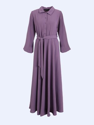 Refka Vintage Mor Aerobin Yarım Pat Kemerli Elbise