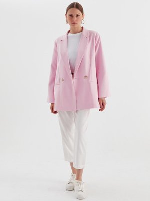 Markaliste Tek Düğmeli Blazer Ceket Pudra