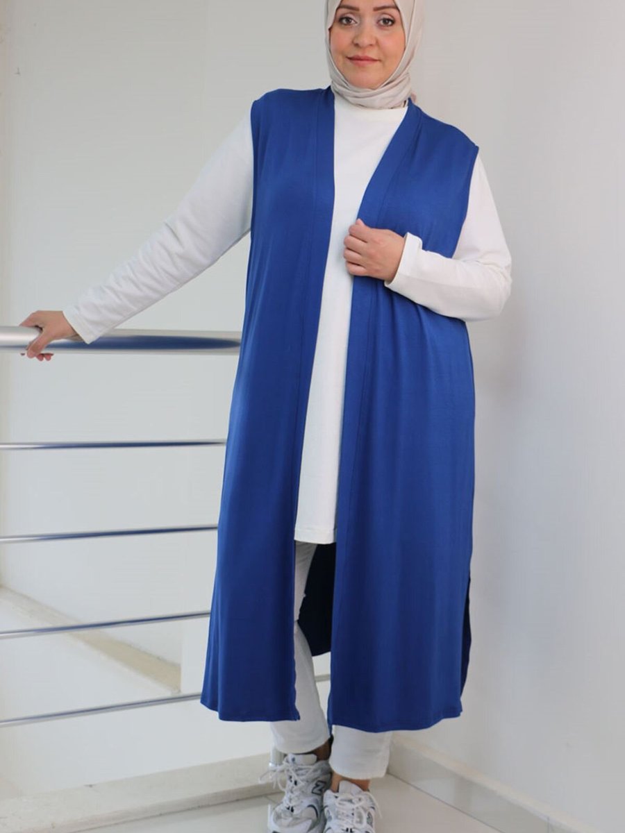 Moda Rosa İndigo Büyük Beden Penye Giy Çık Yelek