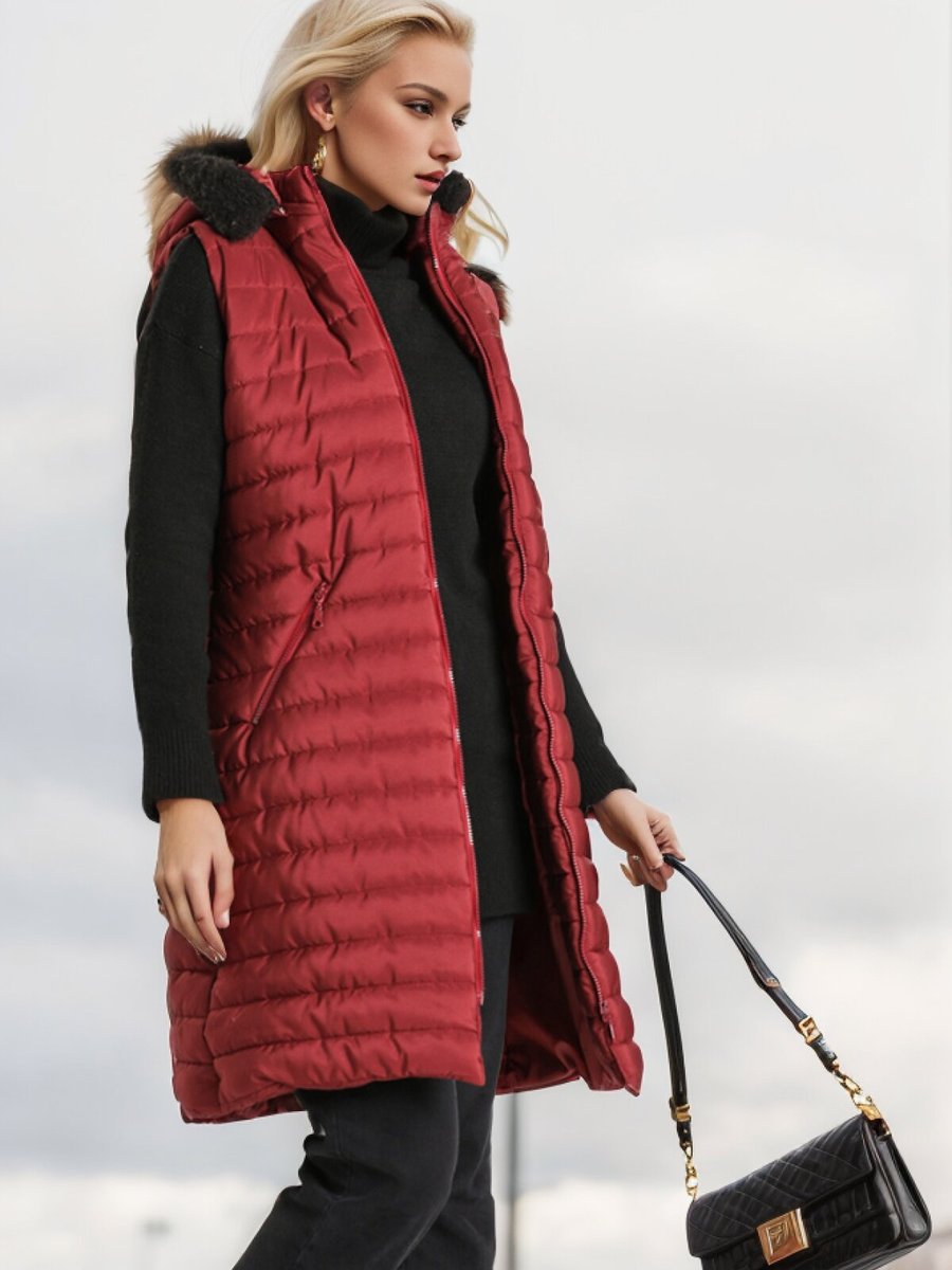 Layda Moda Bordo Fermuarlı Kapitone Yelek