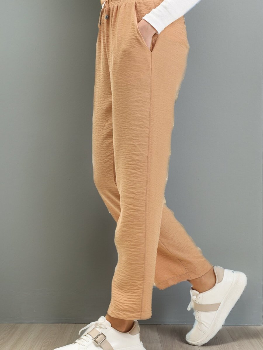 Layda Moda Camel Beli Lastikli Bol Paça Pantolon