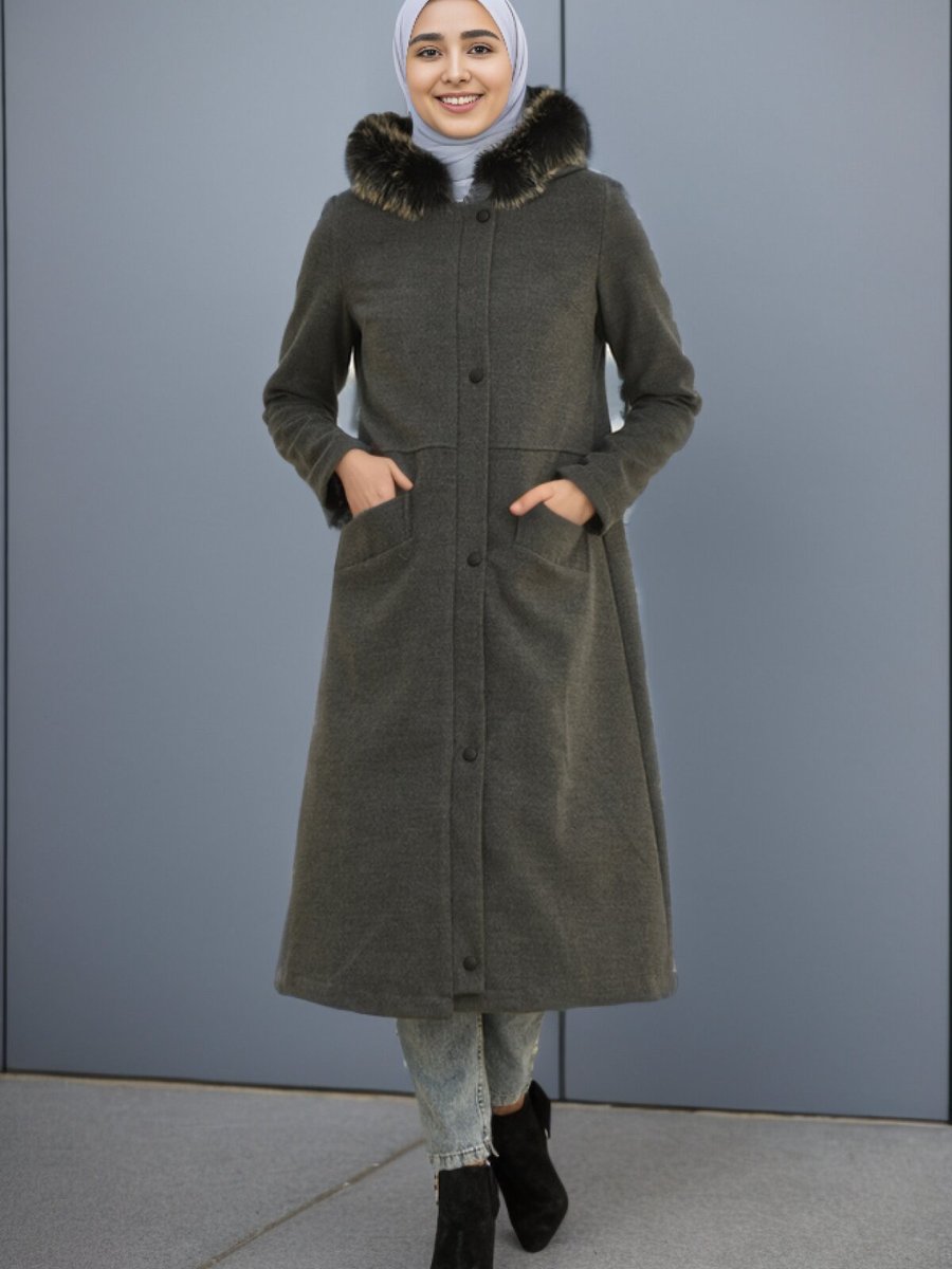 Layda Moda Antrasit Hermes Kaşe Kaban