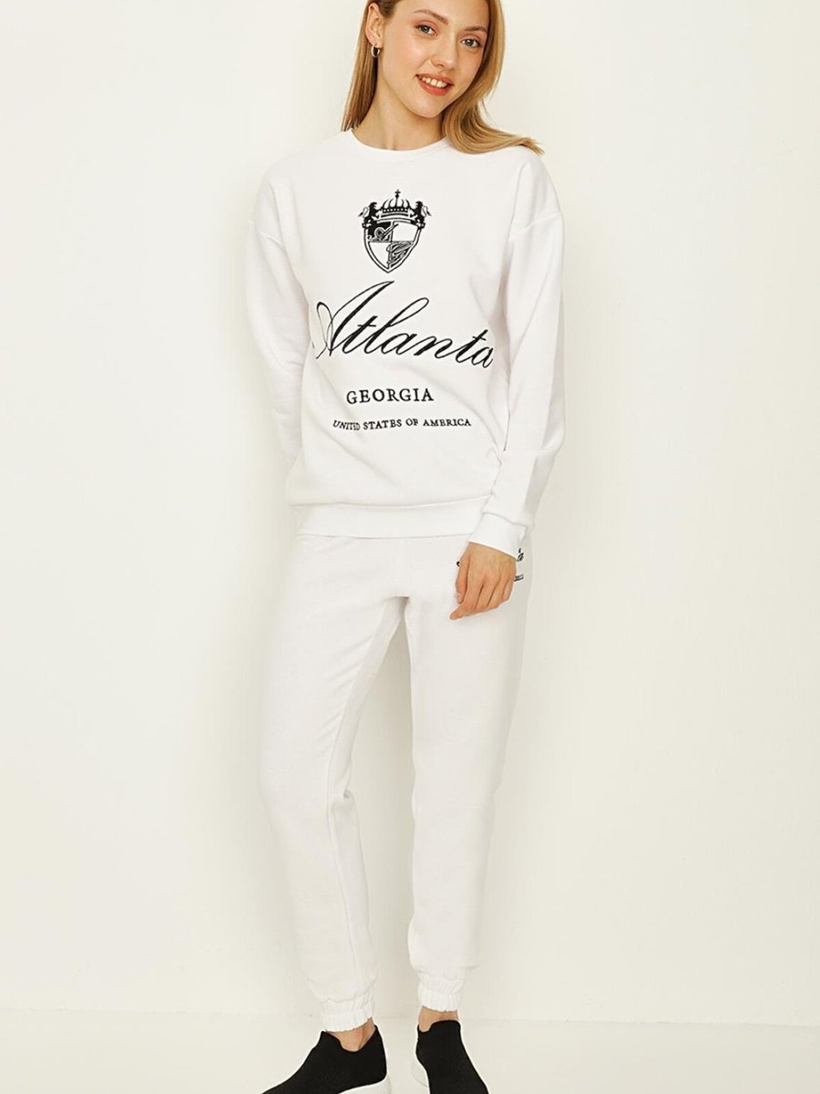 Select Moda Beyaz Yazı Detaylı Jogger Eşofman Altı