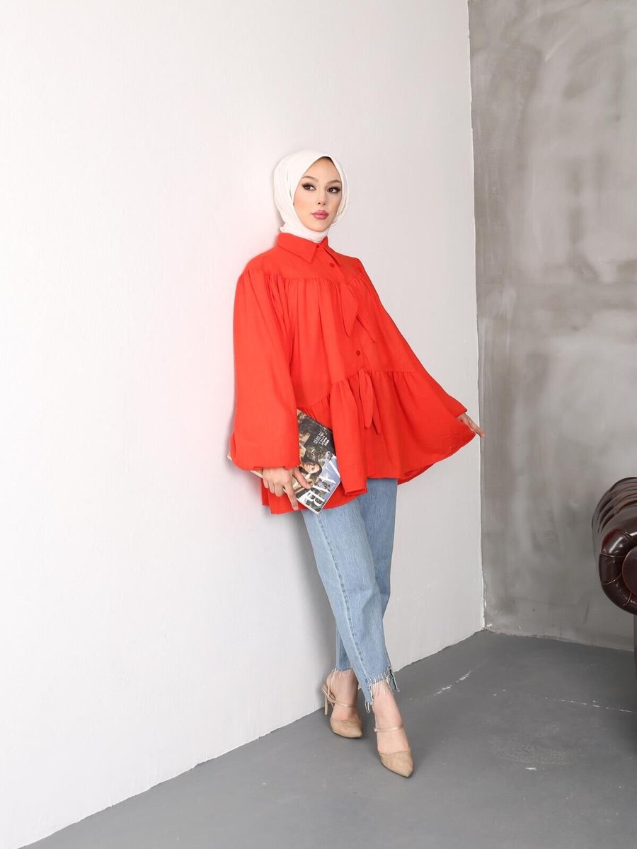 Nergis Neva Butik Pembe Keten Fiyonklu Tunik