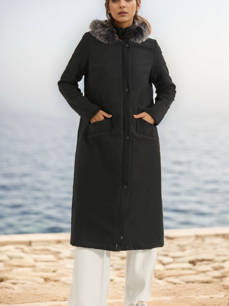 Layda Moda Siyah Hermes Kaşe Kaban