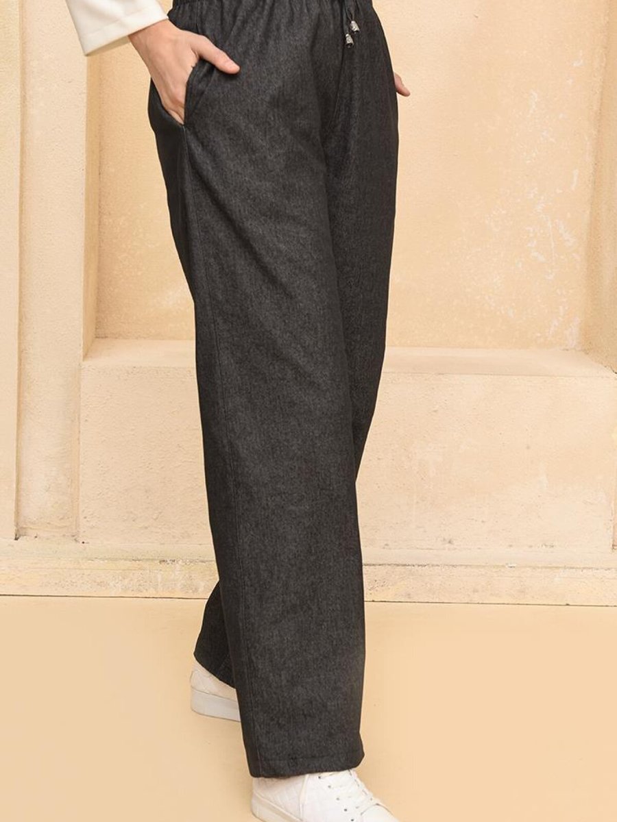 Layda Moda Siyah Beli Lastikli Kot Pantolon