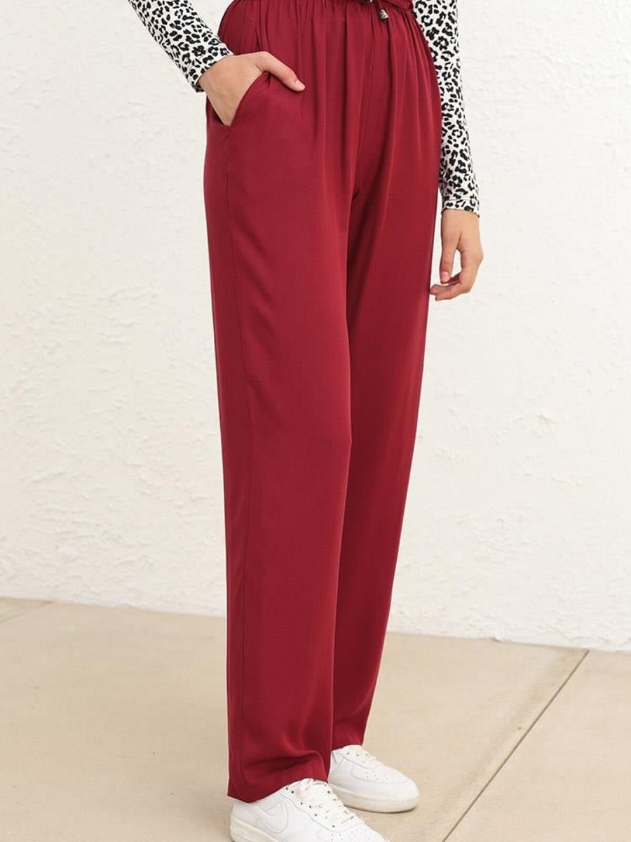 Layda Moda Bordo Cepli Bol Paça Pantolon